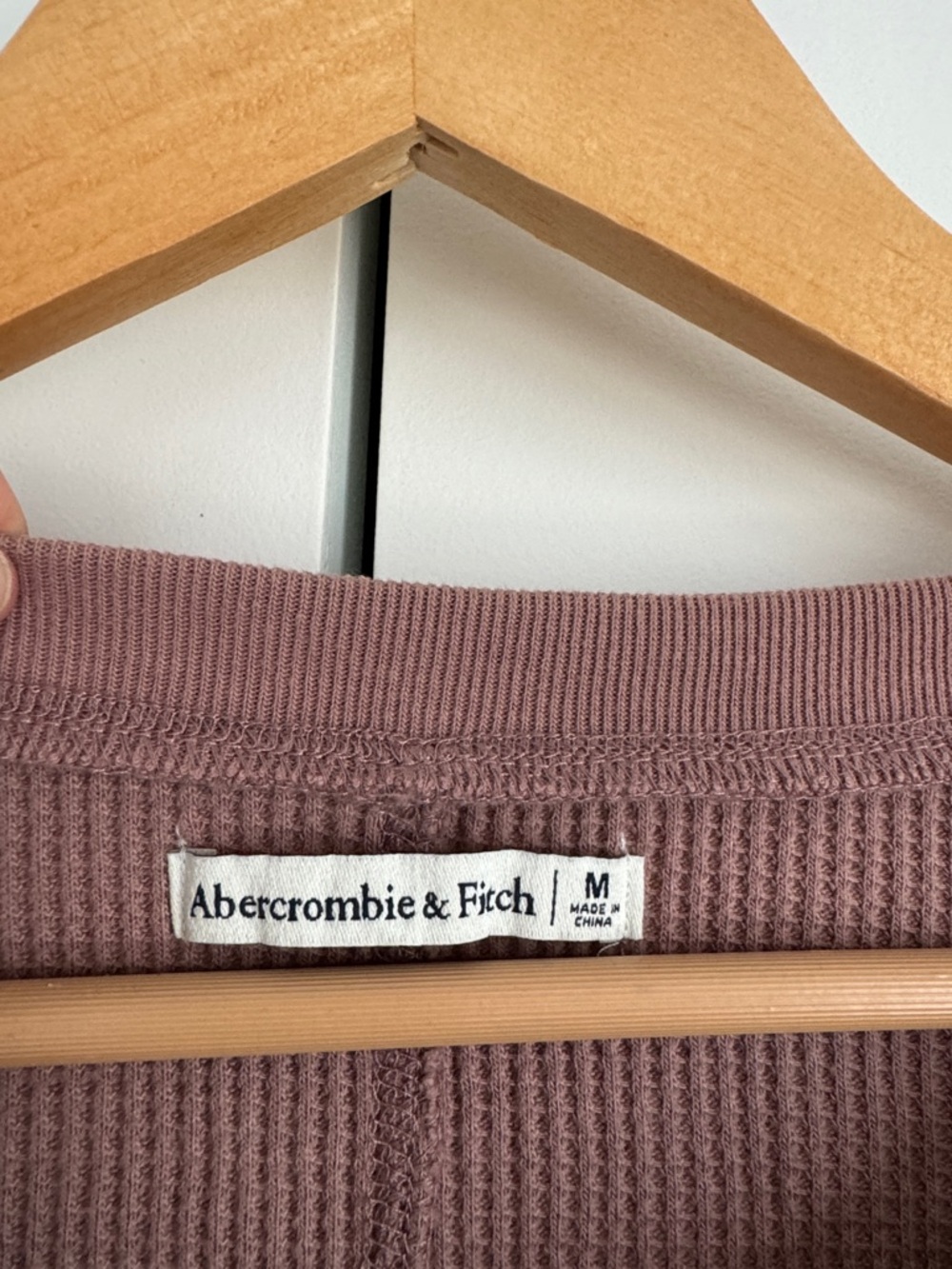 Abercrombie & Fitch Cropped Waffle Henley Long Sleeve Top - Mauve - Picture 2 of 6